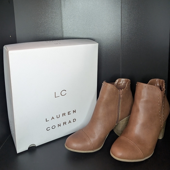 LC Lauren Conrad Brown Studded Ankle Booties Size 9.5 Cognac - Picture 1 of 11